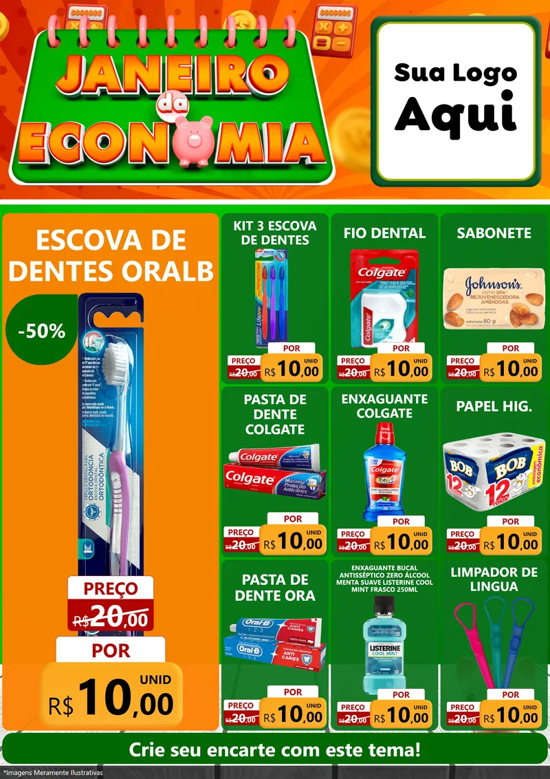 Modelo de Encarte para Encarte A4 Vertical com o tema Janeiro da Economia para Higiene Pessoal