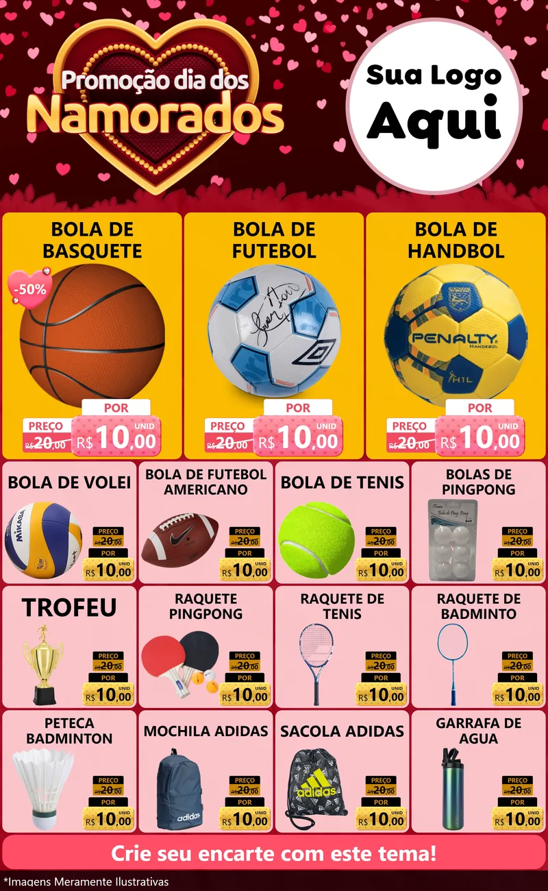 Modelo de Encarte para Encarte Grande com o tema Promoção Dia Dos Namorados para Artigos Esportivos