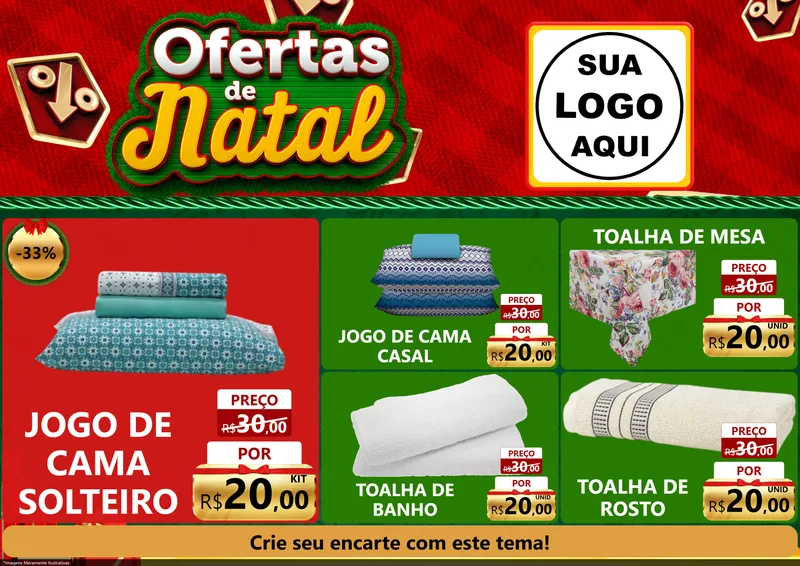 Modelo de Encarte para Encarte A4 Horizontal com o tema Ofertas de Natal para Cama, Mesa e Banho