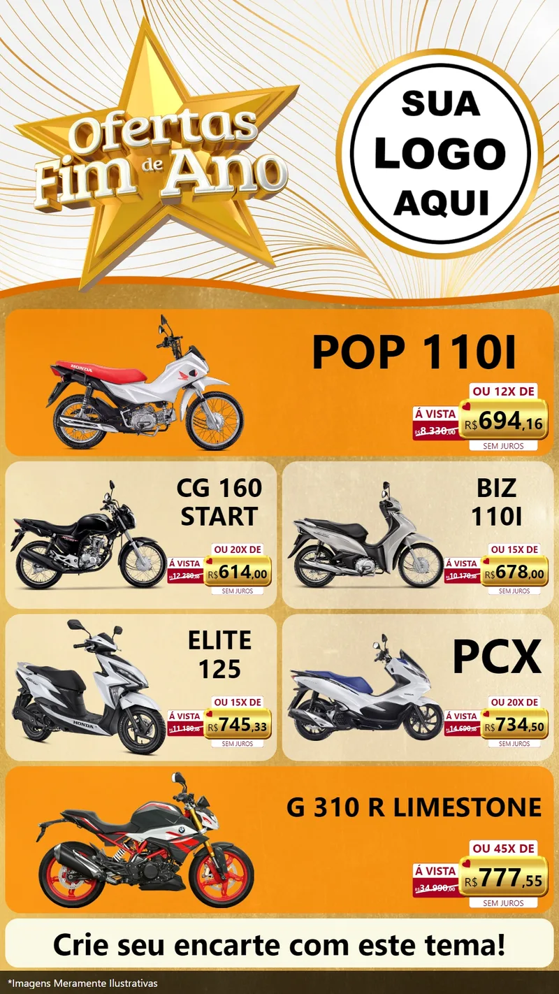 Modelo de TV para TV Vertical com o tema Ofertas Fim de Ano para Concessionaria de Motos