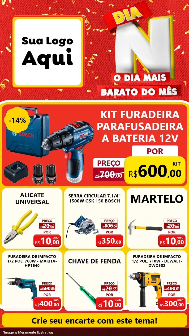 Modelo de Rede Social para Stories com o tema Dia N o Dia Mais Barato do Mês para Maquinas e Ferramentas