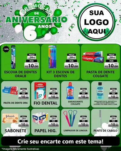 Modelo de Rede Social para Feed Instagram com o tema Promoção de Aniversário - 6 Anos para Higiene Pessoal