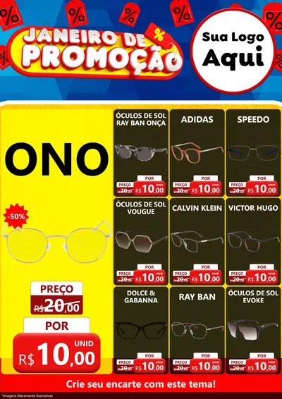 Modelo de Encarte para Encarte A4 Vertical com o tema Janeiro de Promoção para Óticas