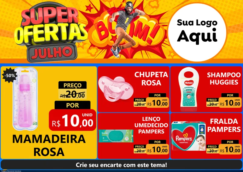 Modelo de Encarte para Encarte A4 Horizontal com o tema Super Ofertas Julho para Bebês