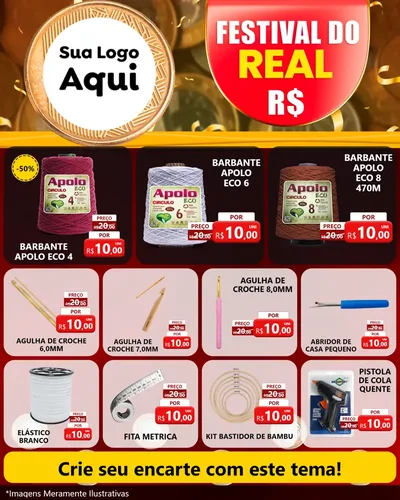 Modelo de Rede Social para Feed Instagram com o tema Festival do Real para Armarinho e Aviamentos