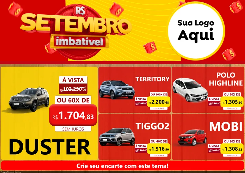 Modelo de Encarte para Encarte A4 Horizontal com o tema Setembro Imbatível para Concessionaria de Carros