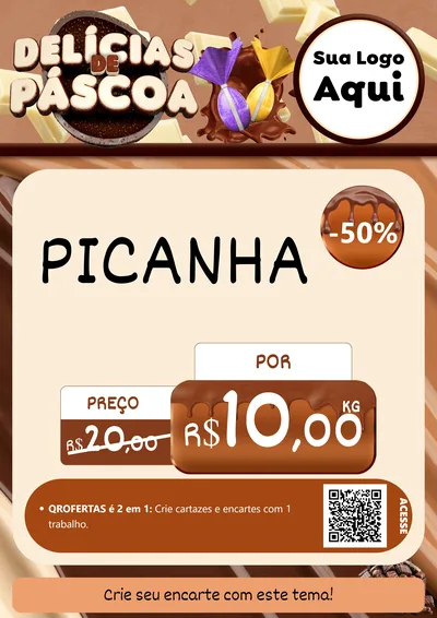 Modelo de Cartaz para Cartaz A4 Vertical com o tema Delícias de Páscoa para Açougue