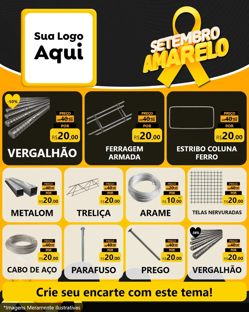 Modelo de Rede Social para Feed Instagram com o tema Setembro Amarelo para Ferragens
