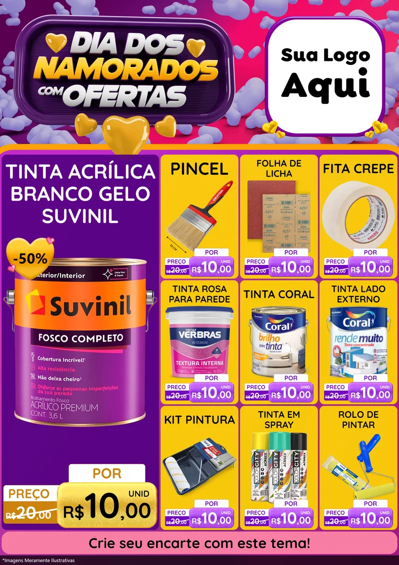 Modelo de Encarte para Encarte A4 Vertical com o tema Dia Dos Namorados Com Ofertas para Tintas e Ferramentas