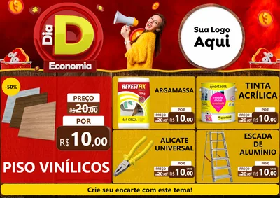 Modelo de Encarte para Encarte A4 Horizontal com o tema Dia D Economia para Material para Construção