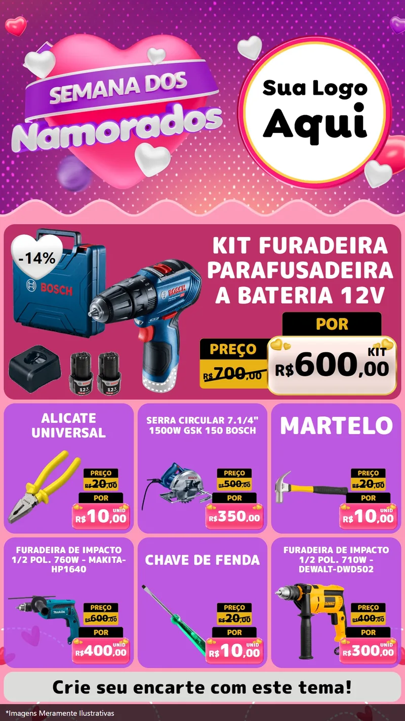 Modelo de Rede Social para Stories com o tema Semana dos Namorados para Maquinas e Ferramentas