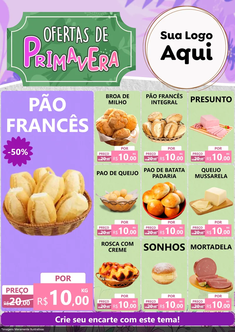 Modelo de Encarte para Encarte A4 Vertical com o tema Ofertas de Primavera para Padaria