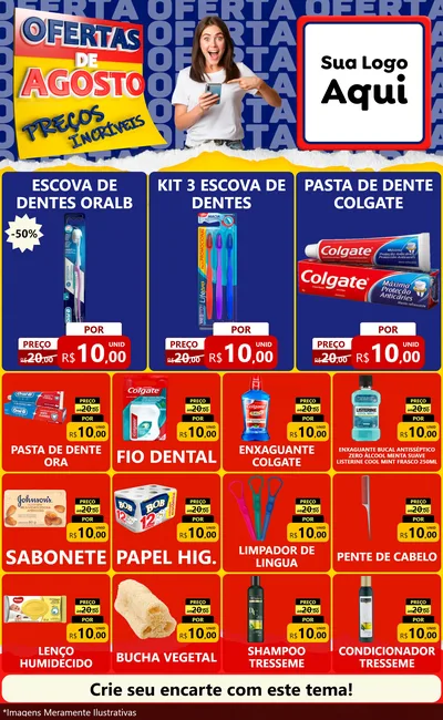 Modelo de Encarte para Encarte Grande com o tema Ofertas de Agosto - Preços Incríveis para Higiene Pessoal