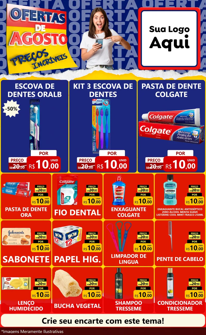 Modelo de Encarte para Encarte Grande com o tema Ofertas de Agosto - Preços Incríveis para Higiene Pessoal