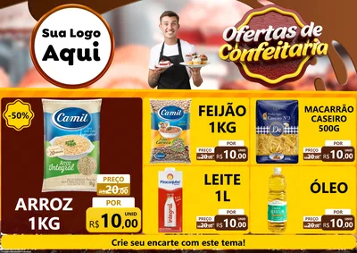 Modelo de Encarte para Encarte A4 Horizontal com o tema Ofertas de Confeitaria para Supermercado
