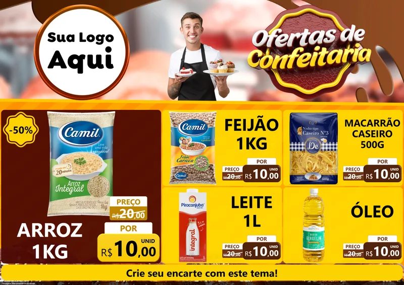 Modelo de Encarte para Encarte A4 Horizontal com o tema Ofertas de Confeitaria para Supermercado