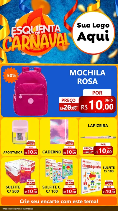 Modelo de Rede Social para Stories com o tema Esquenta de Carnaval para Papelaria