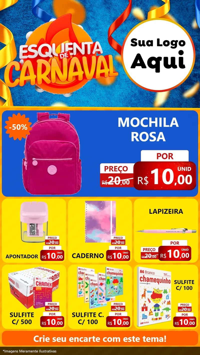 Modelo de Rede Social para Stories com o tema Esquenta de Carnaval para Papelaria