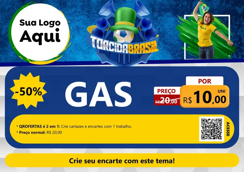 Modelo de Cartaz para Cartaz A4 Horizontal com o tema Torcida Brasil - Copa para Água e gás