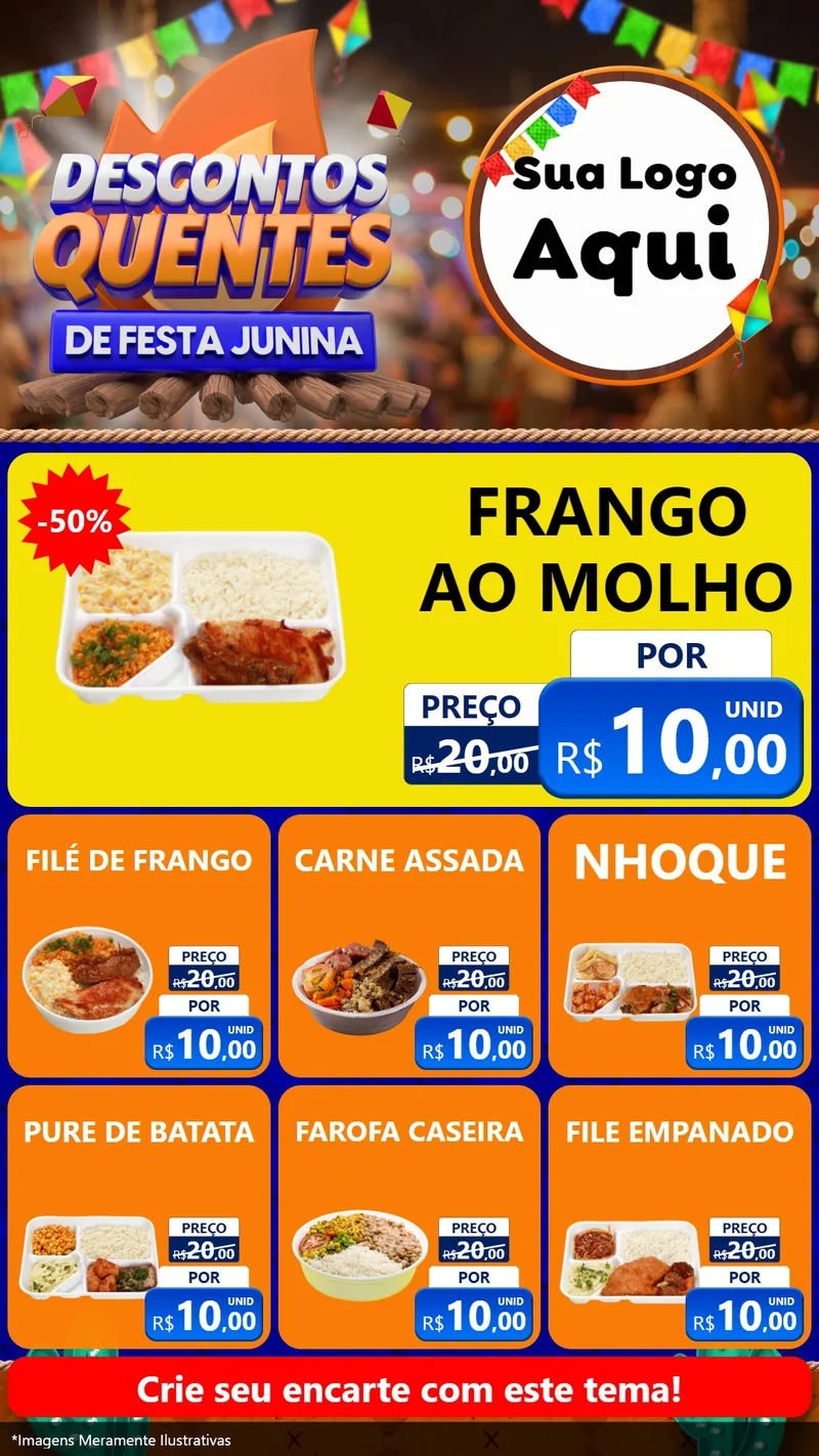 Modelo de Rede Social para Stories com o tema Descontos Quentes de Festa Junina para Restaurante