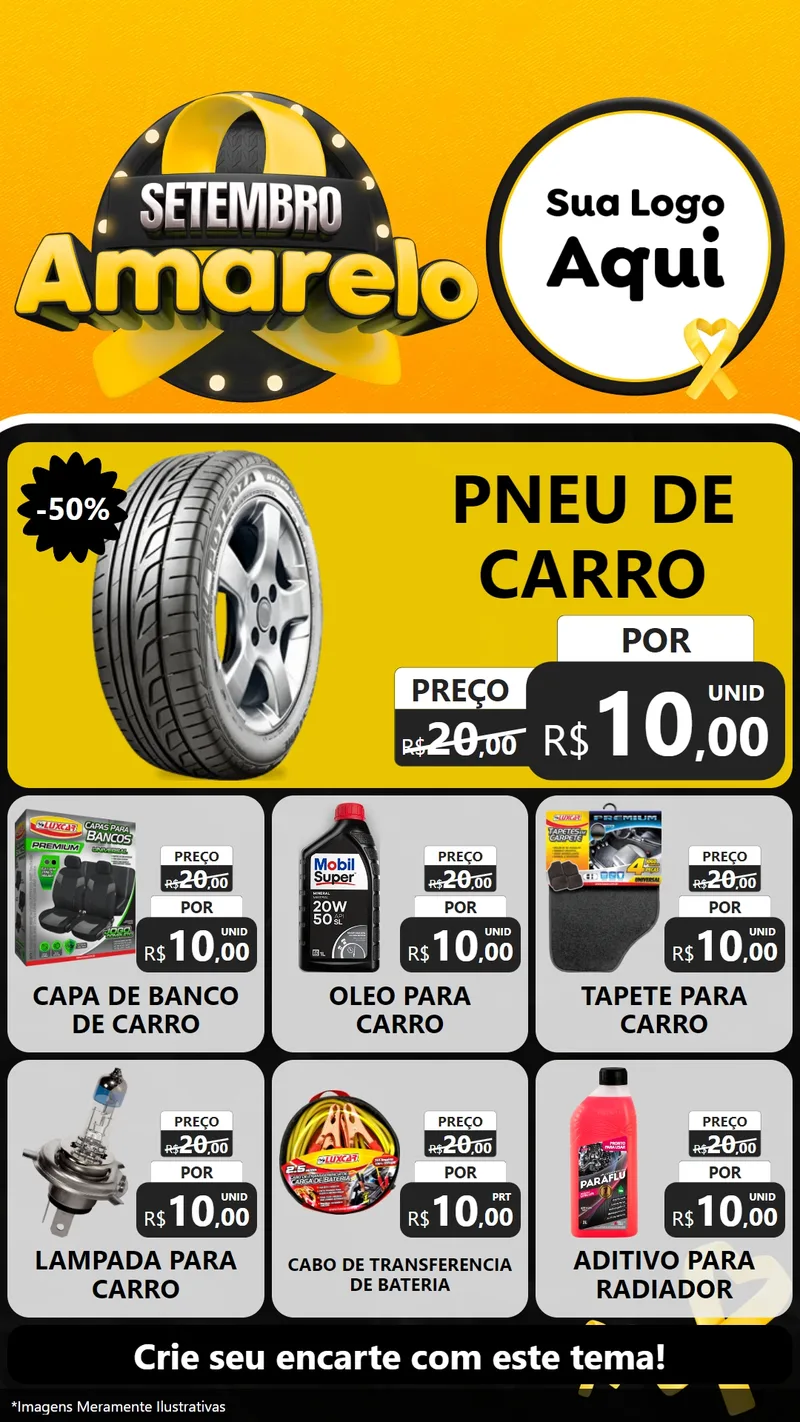 Modelo de Rede Social para Stories com o tema Setembro Amarelo para Auto peças