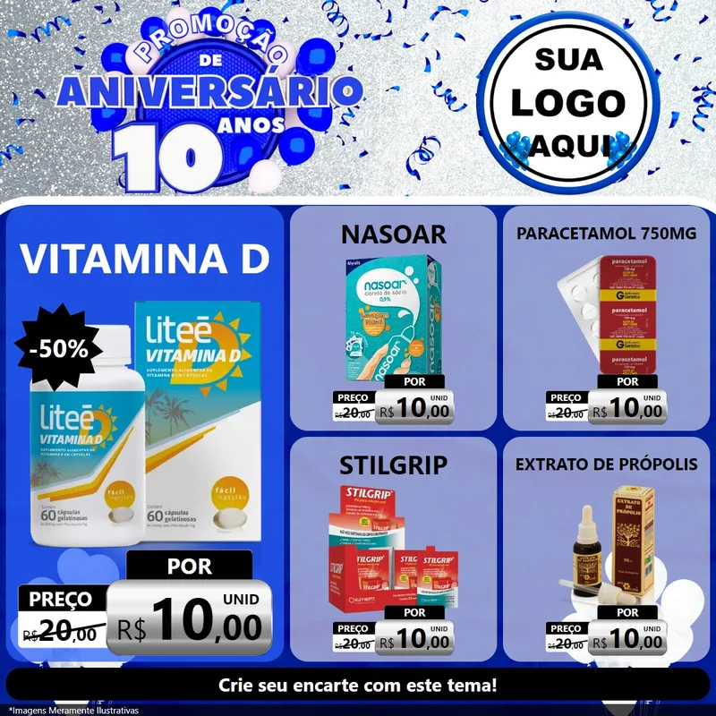 Modelo de Rede Social para Feed Facebook com o tema Promoção de Aniversário - 10 Anos para Farmácia
