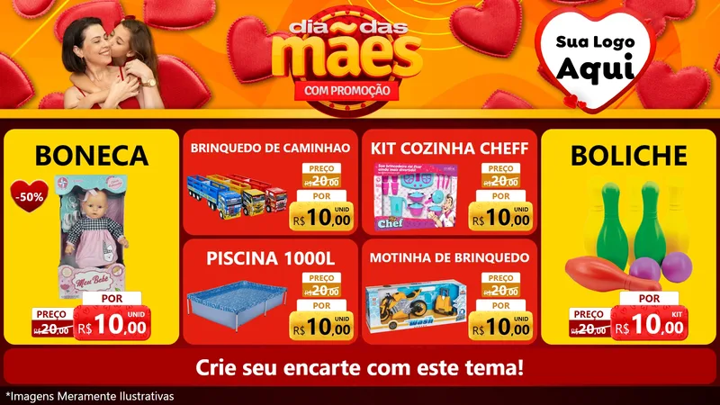 Modelo de TV para TV Horizontal com o tema Dia das Mães com Promoção para Brinquedos