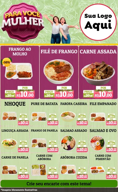 Modelo de Encarte para Encarte Grande com o tema Para Você Mulher para Restaurante