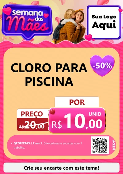 Modelo de Cartaz para Cartaz A4 Vertical com o tema Semana das Mães para Produtos para Piscina