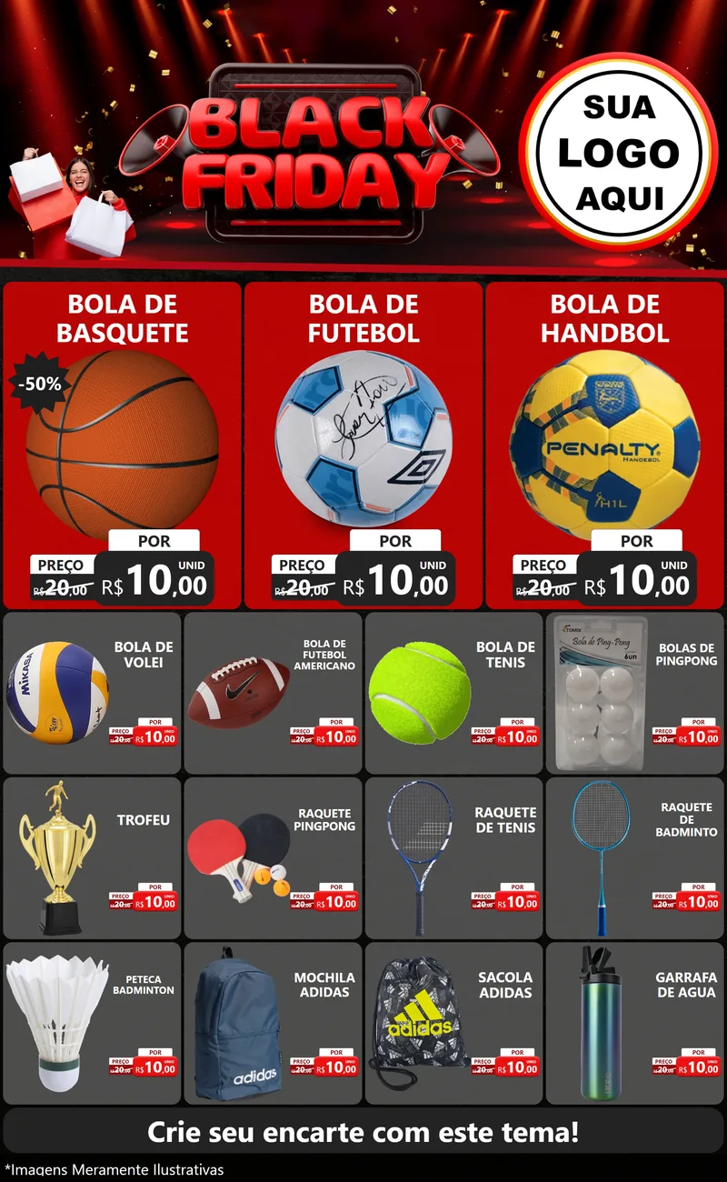 Modelo de Encarte para Encarte Grande com o tema Black Friday para Artigos Esportivos