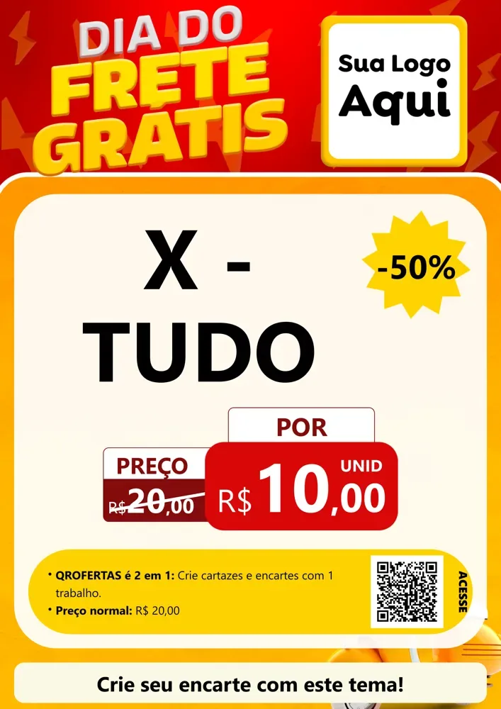 Modelo de Cartaz para Cartaz A4 Vertical com o tema Dia do Frete Grátis para Hamburgueria