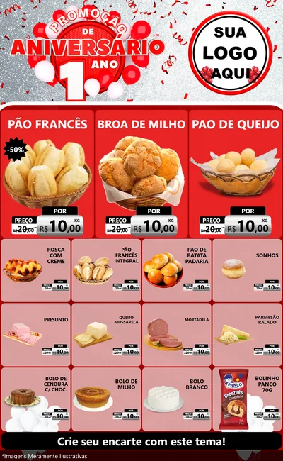 Modelo de Encarte para Encarte Grande com o tema Promoção de Aniversário - 1 Ano para Padaria