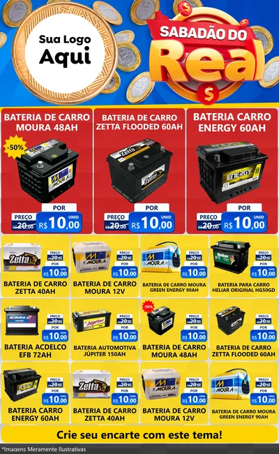 Modelo de Encarte para Encarte Grande com o tema Sabadão do Real para Baterias Elétricas