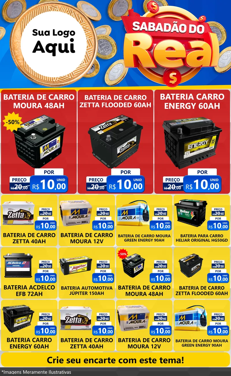 Modelo de Encarte para Encarte Grande com o tema Sabadão do Real para Baterias Elétricas