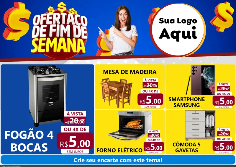Modelo de Encarte para Encarte A4 Horizontal com o tema Ofertaço de Fim de Semana para Móveis e Eletro