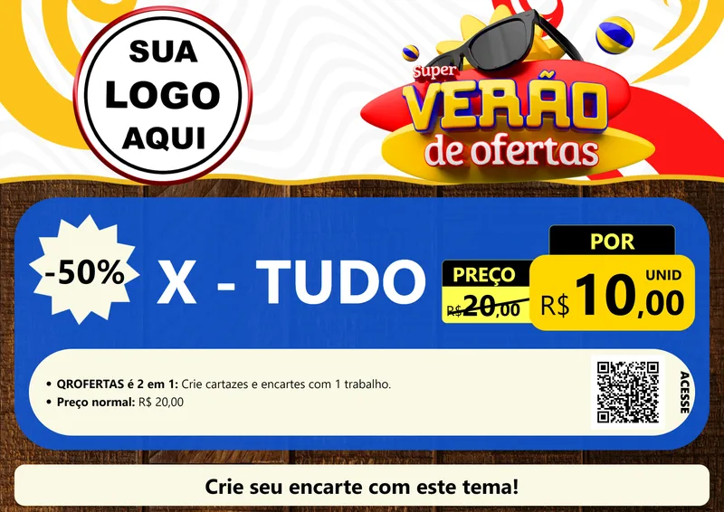 Modelo de Cartaz para Cartaz A4 Horizontal com o tema Super Verão de Ofertas para Hamburgueria