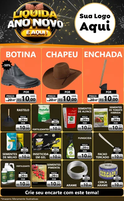 Modelo de Encarte para Encarte Grande com o tema Liquida Ano Novo É Aqui! para Agropecuária