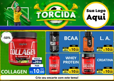 Modelo de Encarte para Encarte A4 Horizontal com o tema Torcida para Suplementos alimentares