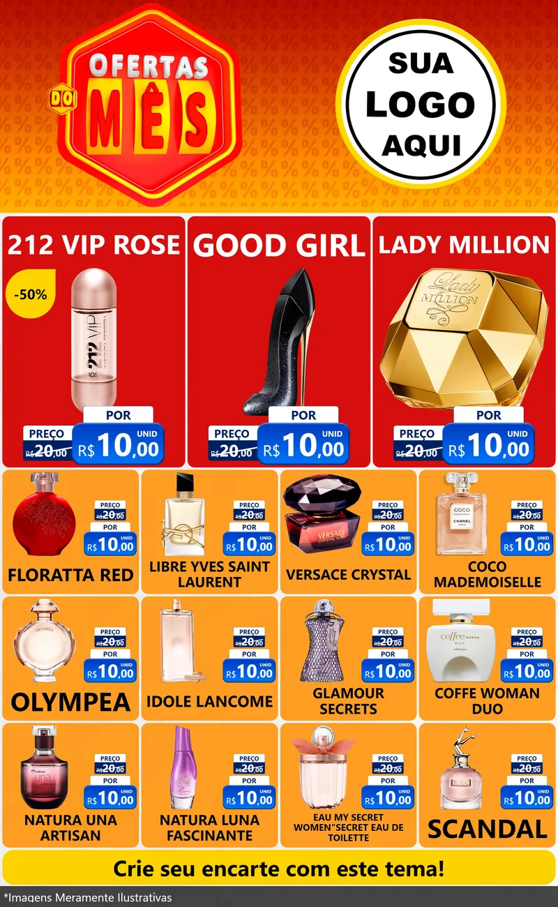 Modelo de Encarte para Encarte Grande com o tema Ofertas do Mês para Perfumes