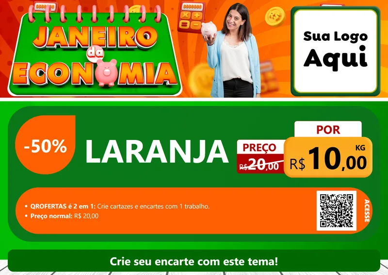 Modelo de Cartaz para Cartaz A4 Horizontal com o tema Janeiro da Economia para Hortifrúti