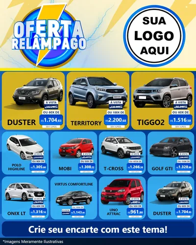 Modelo de Rede Social para Feed Instagram com o tema Oferta Relâmpago para Concessionaria de Carros