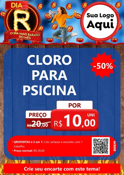 Modelo de Cartaz para Cartaz A4 Vertical com o tema Dia R - O Dia Mais Barato Do Mês para Produtos para Piscina