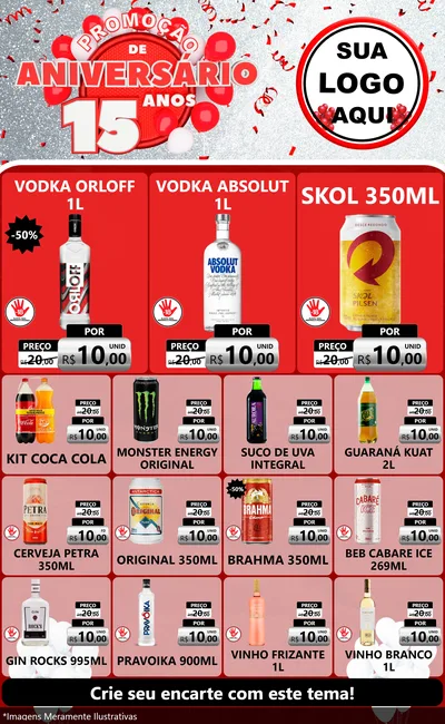 Modelo de Encarte para Encarte Grande com o tema Promoção de Aniversário - 15 Anos para Distribuidora de bebidas