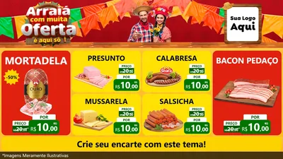 Modelo de TV para TV Horizontal com o tema Arraiá Com Muita Oferta - É Aqui Sô! para Frios e Laticínios