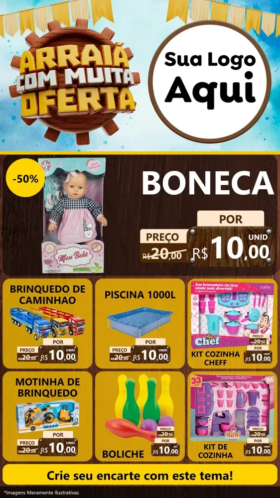 Modelo de Rede Social para Stories com o tema Ofertas de São João - Junina para Brinquedos