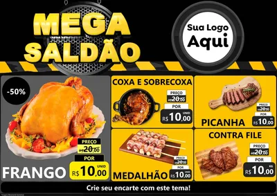 Modelo de Encarte para Encarte A4 Horizontal com o tema Mega Saldão para Assados