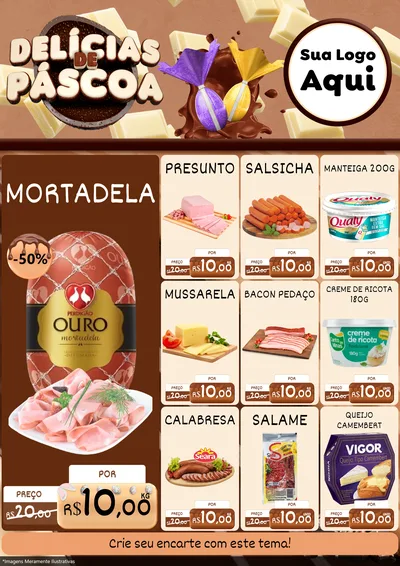 Modelo de Encarte para Encarte A4 Vertical com o tema Delícias de Páscoa para Frios e Laticínios