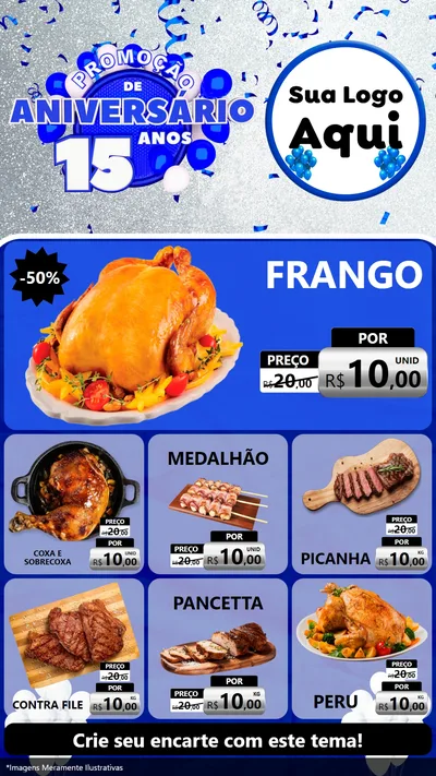 Modelo de Rede Social para Stories com o tema Promoção de Aniversário - 15 Anos para Assados