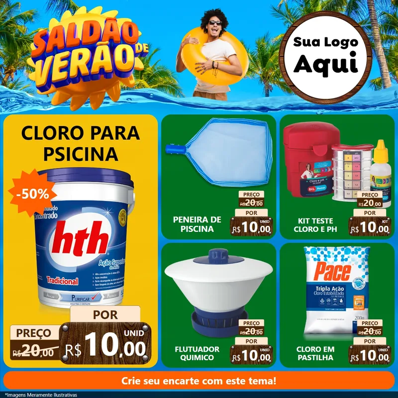 Modelo de Rede Social para Feed Facebook com o tema Saldão de Verão para Produtos para Piscina