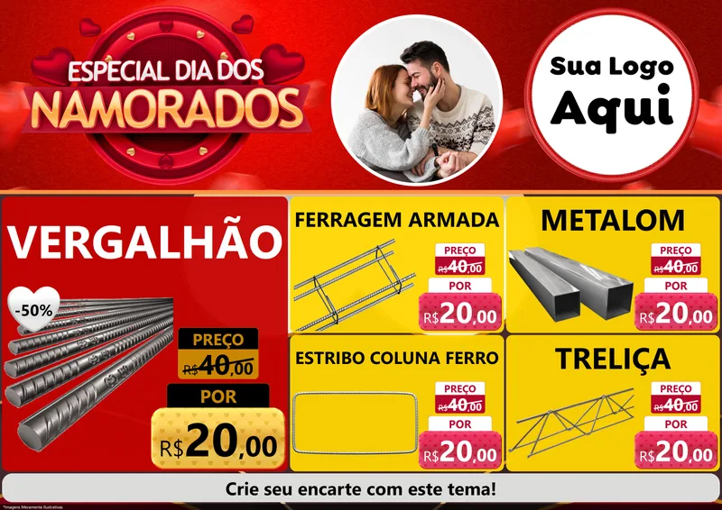 Modelo de Encarte para Encarte A4 Horizontal com o tema Especial Dia Dos Namorados para Ferragens